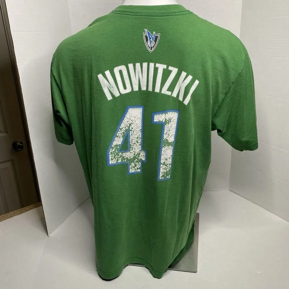 Adidas Kelly Green Dallas Mavericks Dirk Nowitzki Hardwood CLASSIC L tshirt #41